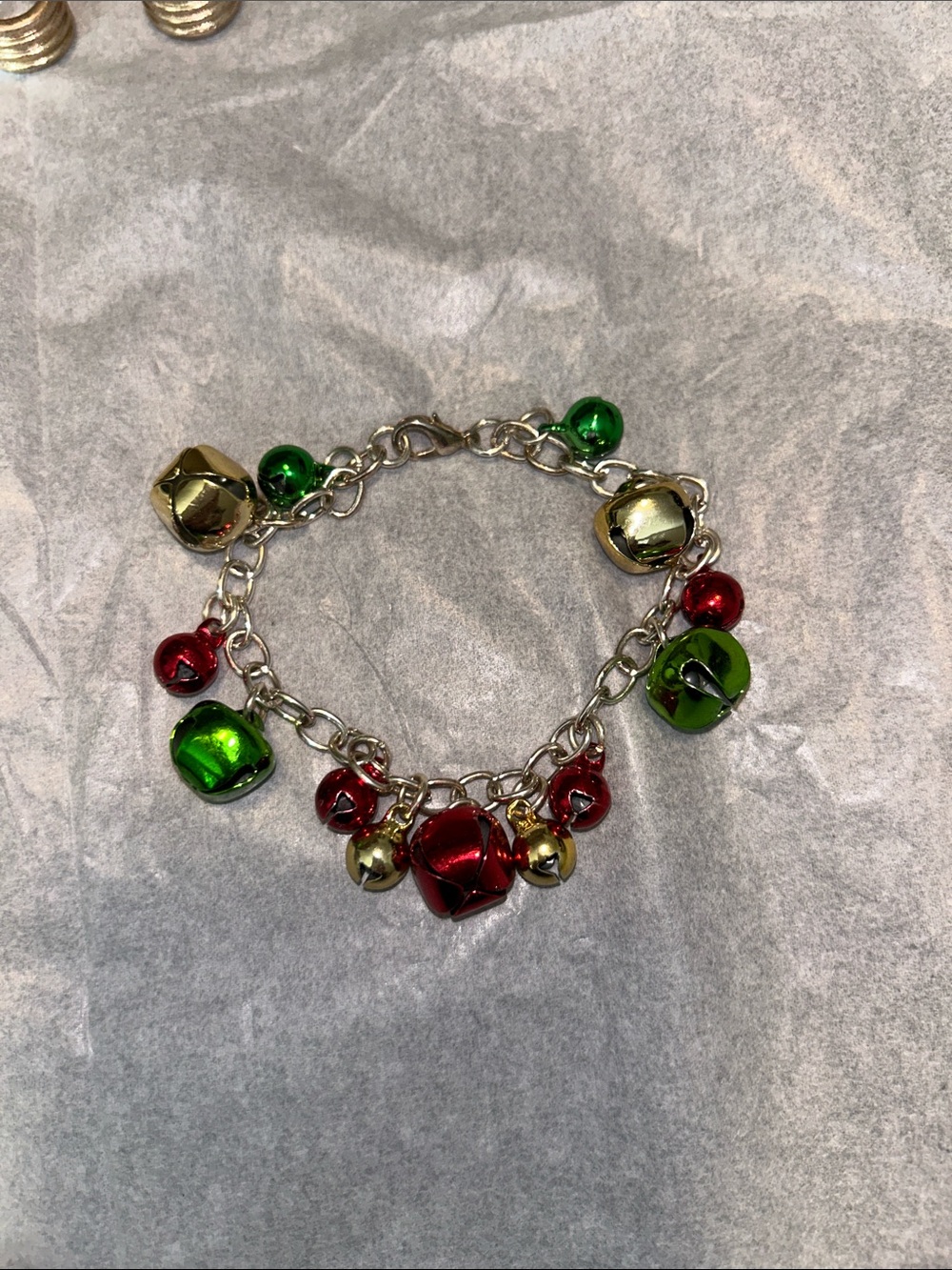 Festive Red, Green & Gold Bell Charm Bracelet